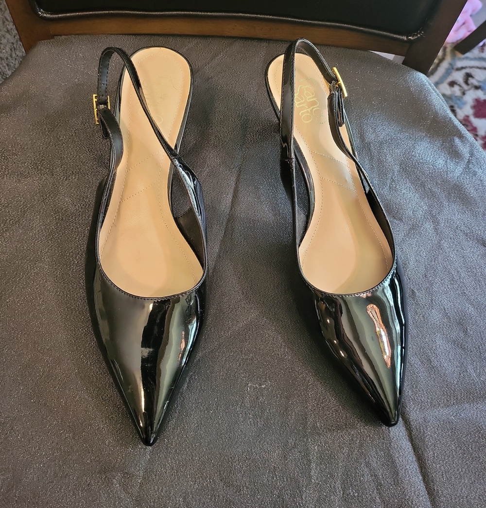 Franco Sarto Black Patent Pointed Toe Slingback Flats